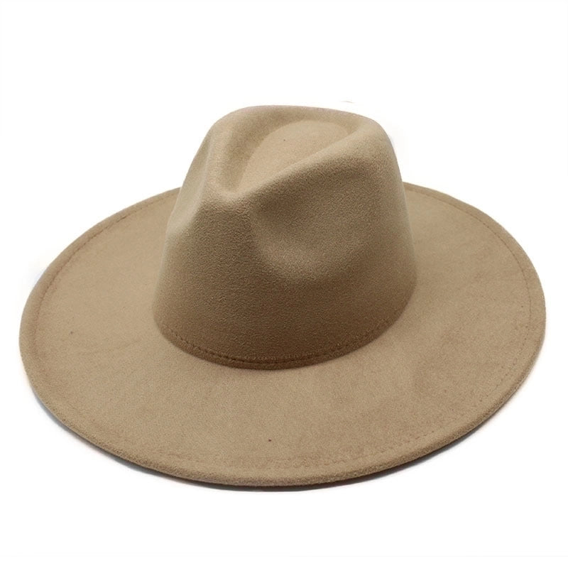 Unisex Elegant Solid Color Big Eaves Flat Eaves Fedora Hat