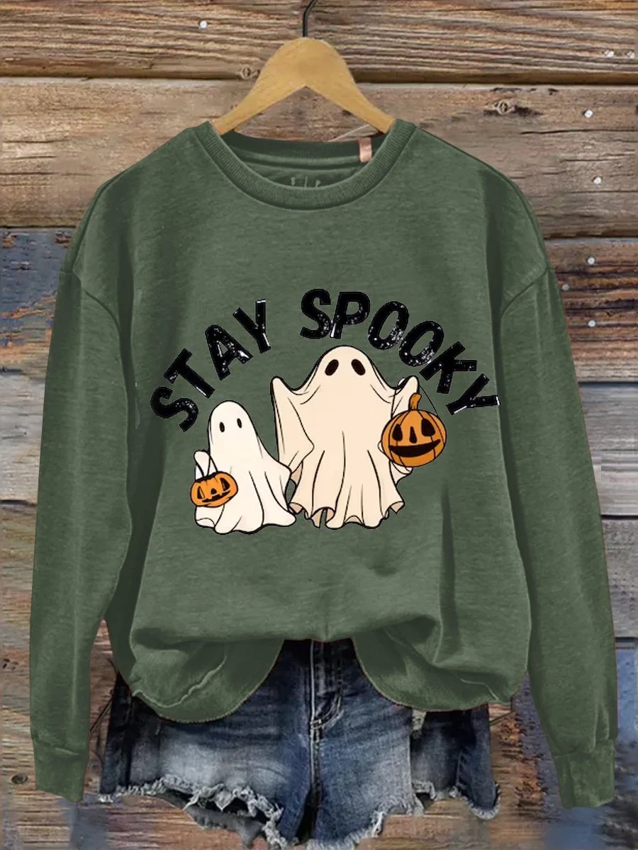 Eagerlys Retro Stay Spooky Halloween Casual Sweatshirt Eagerlys