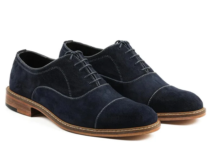Handmade Mens Navy blue Oxfords shoes, Men blue suede dress shoes