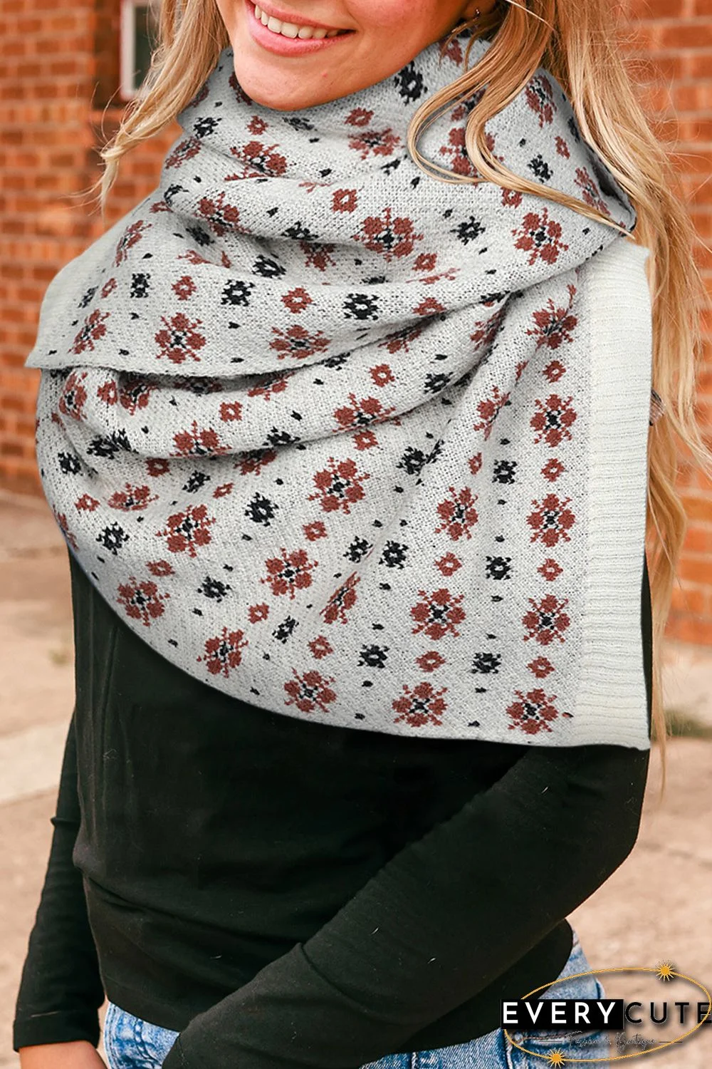 Multicolor Christmas Floret Knitted Shawl Wrap Scarf