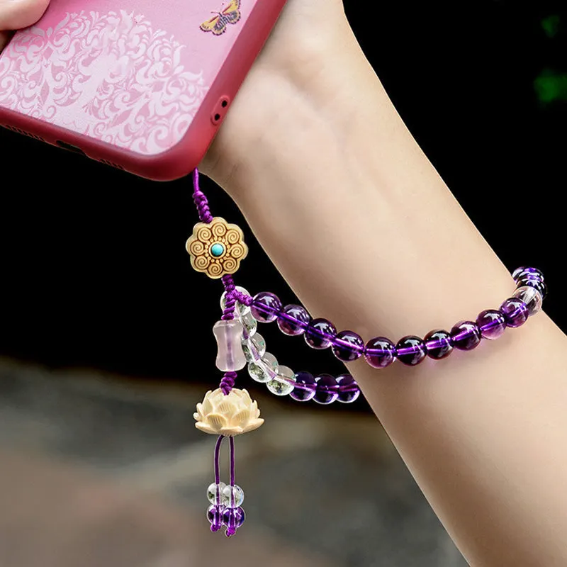 Amethyst Crystal Lotus Healing Balance Phone Decoration