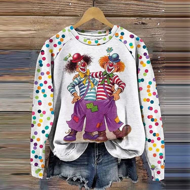 KÖLner Karneval Clown Polka Dot Print Crew Neck Long Sleeve Sweatshirt