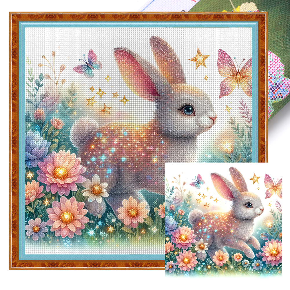 Rabbit With Flowers Full 11CT Pre-stamped Canvas(40*40cm) Cross Stitch