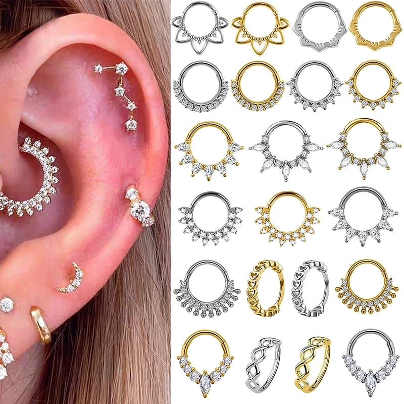 1 Piece Nose Rings & Studs Casual Elegant Vacation Geometric 304 Stainless Steel Inlay Zircon 18K Gold Plated Earrings Nose Ring