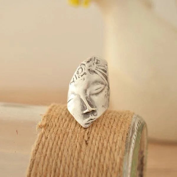 Sterling Silver Greek Goddess Abstract Face Adjustable Ring
