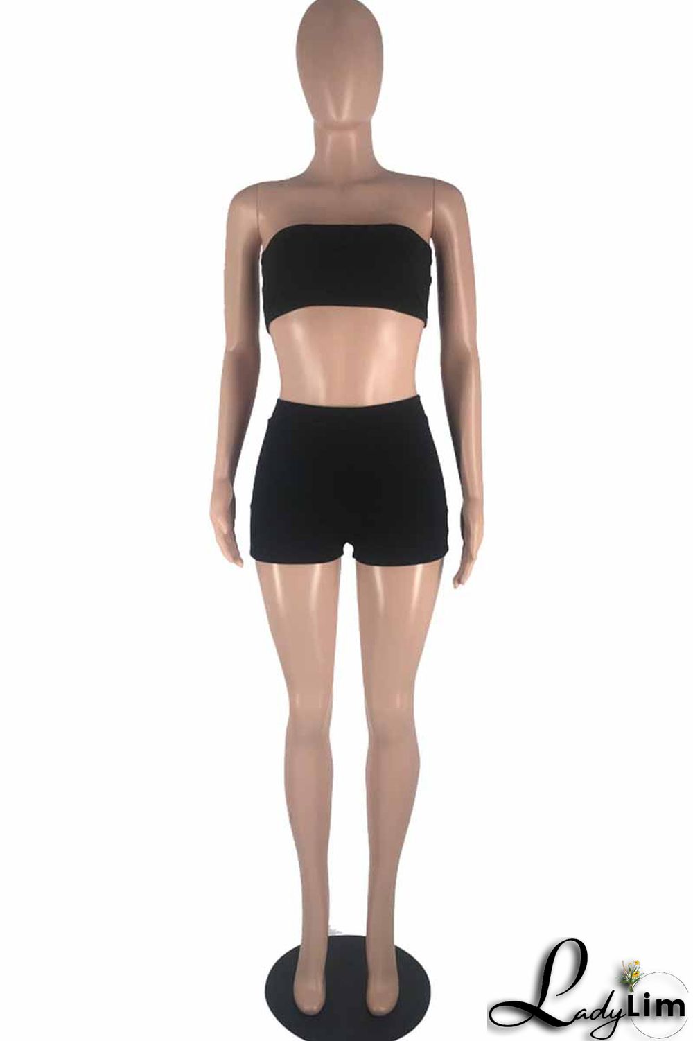 Blue Fashion Sexy Solid Backless Strapless Sleeveless Two Pieces