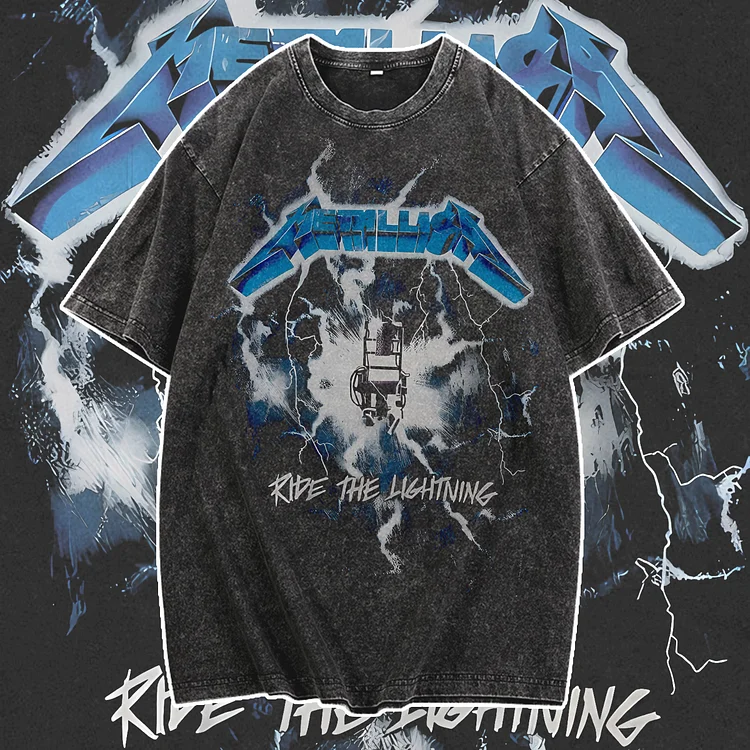 Davidhawaii100% Cotton Casual Vintage Rock Lightning Men's Street T-Shirt - 100% Cotton