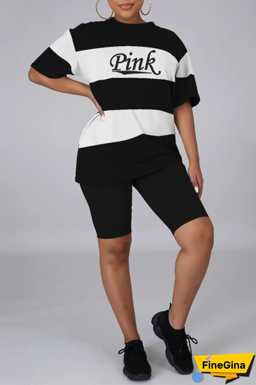 Fashion Casual Letter Print Basic O Neck Short Sleeve Two Pieces