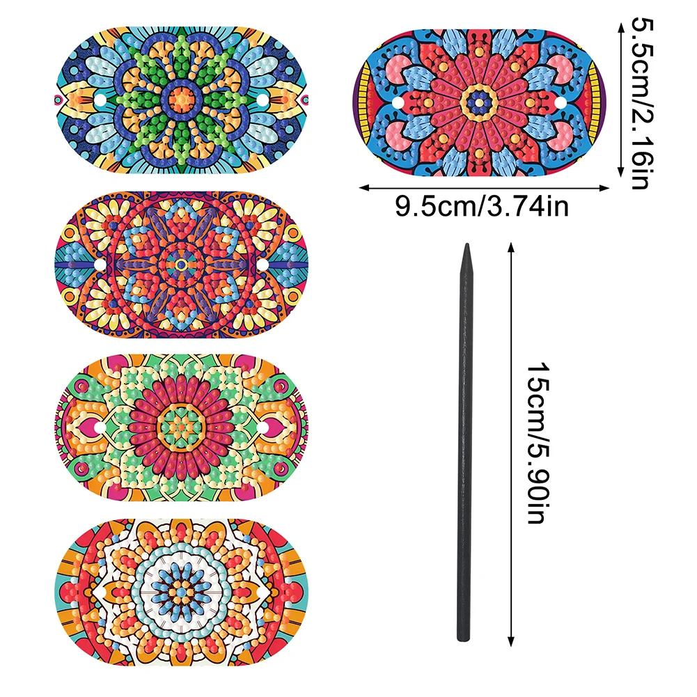 5Pcs PU Mandala Pattern 5D DIY Diamond Hair Sticks Crafts Gifts for Women Girls