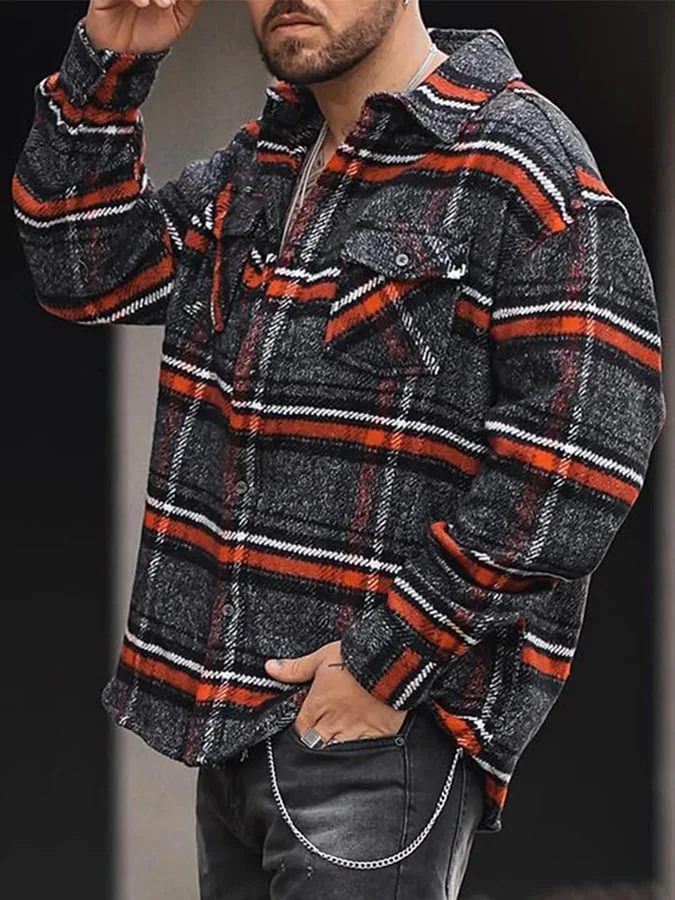 Men's Loose Fit Pocket Button Front Solid Fashion Jacket