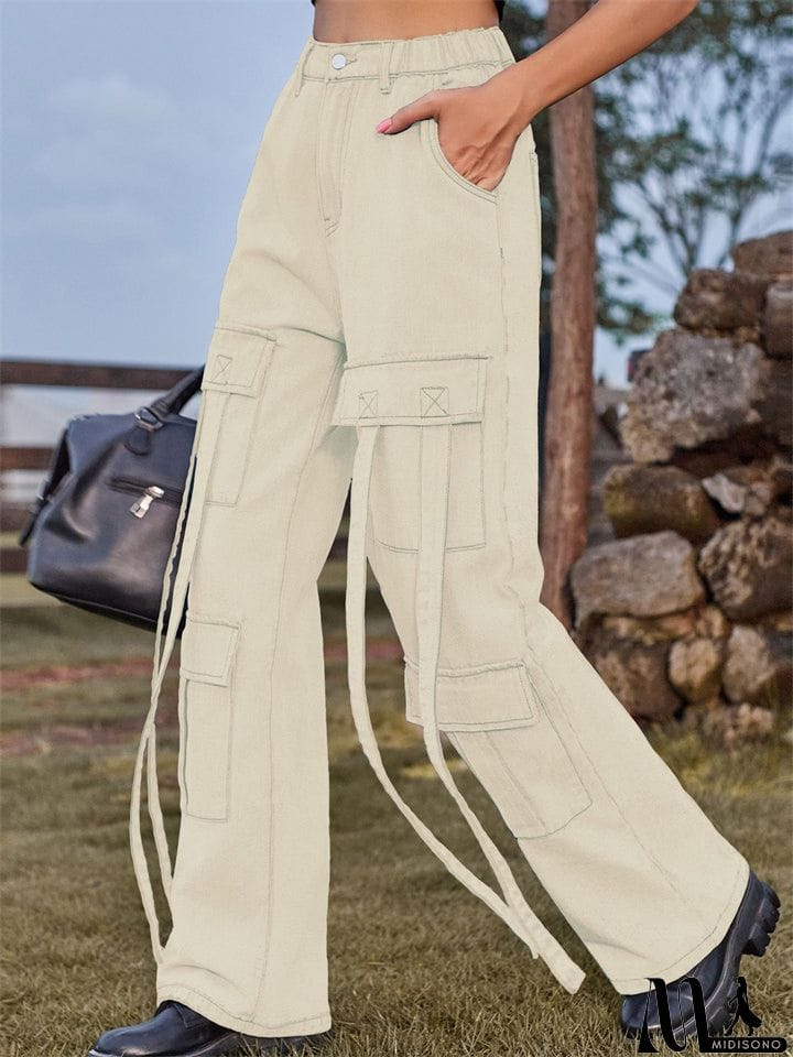 MidiSono - Retro Personality Lady Ribbon Design Denim Trouser