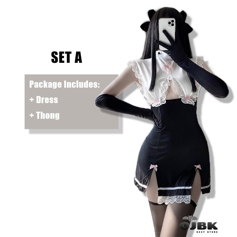 Anime Nuns Cosplay Outfit For Women Kawaii Lace Sexy Costumes Sleeveless Halter Japanese Uniform Hollow Slim Fashion Dress 2022