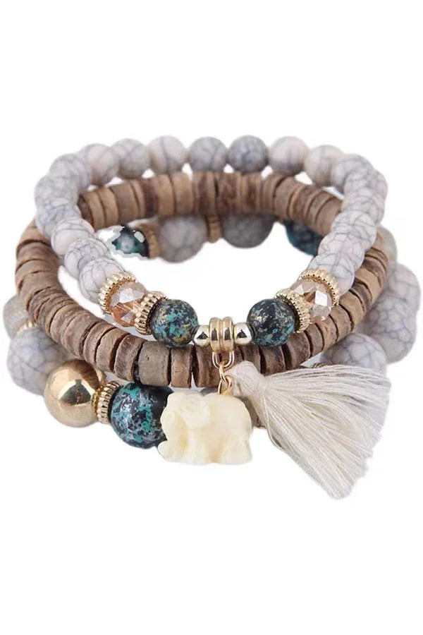 Bohemian Wooden Beads Tassel Multilayer Bracelet
