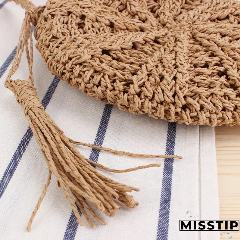 Paziye Straw Crossbody Bag Tassel Beach Bags