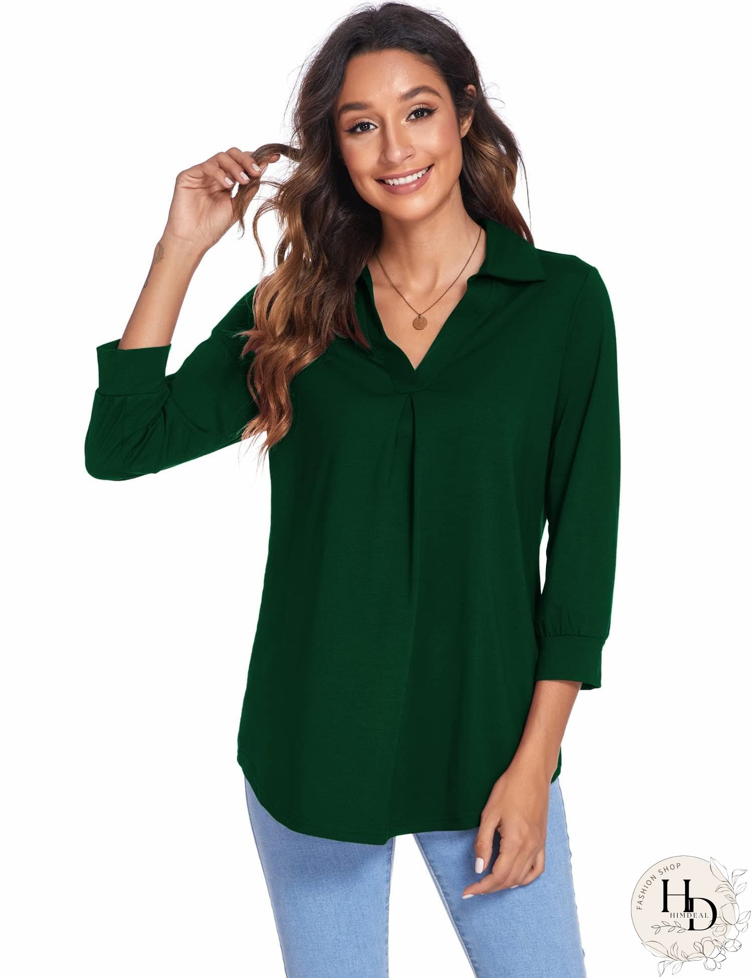 Solid Color V Neck Shirt for Women