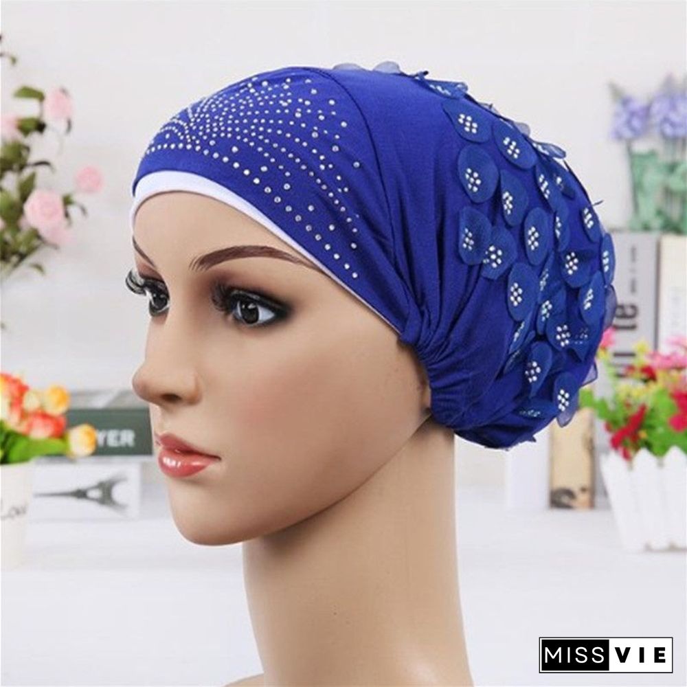 Women's Sequins Flowers Muslim Turban Hat Cap