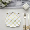 10 Pack | White/Gold 7" Plastic Square Salad Dessert Plates, Geometric Disposable Plates