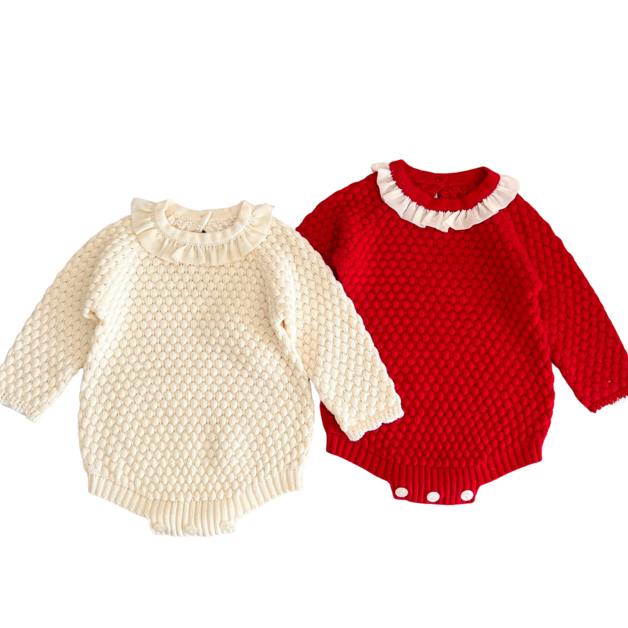 The Bella and Katie Knitted Romper with Lace Collar for Reborn Baby Girls 