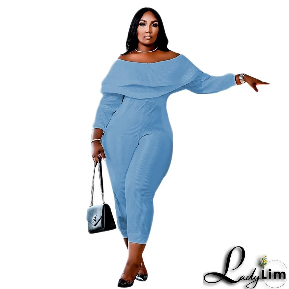 Fall/Winter Women's Plus Size Loose Ruffle High Stretch Sexy Ribbed Jumpsuit