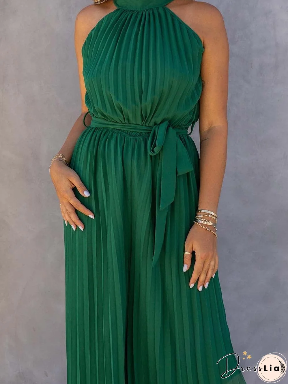 Emerald Green Pleated Jumpsuit