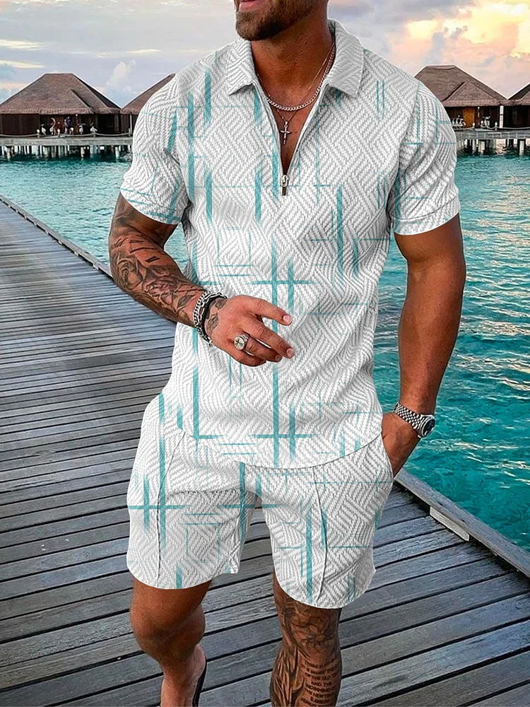 Men's Vacation Classic Printing Polo Suit