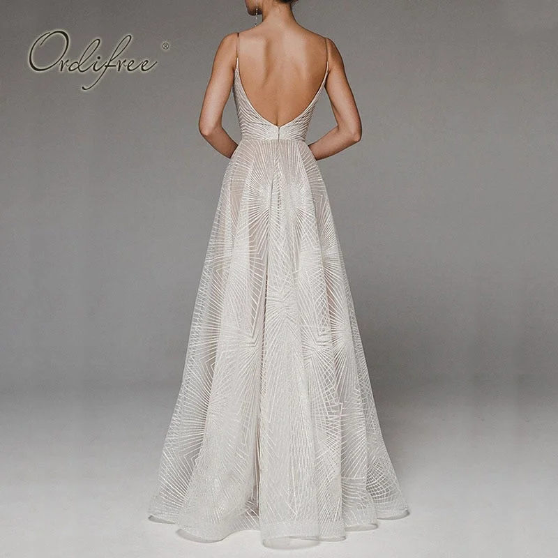 Ordifree 2022 Summer Women Long Party Dress Spaghetti Strap Sexy Backless Sleeveless Evening Maxi Dress