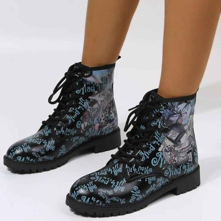 Qengg Women's Shoes Women's Winter 2021 Boots Shoes Women's Tooling Boots Skull and Flower Print High-top Boots 2022