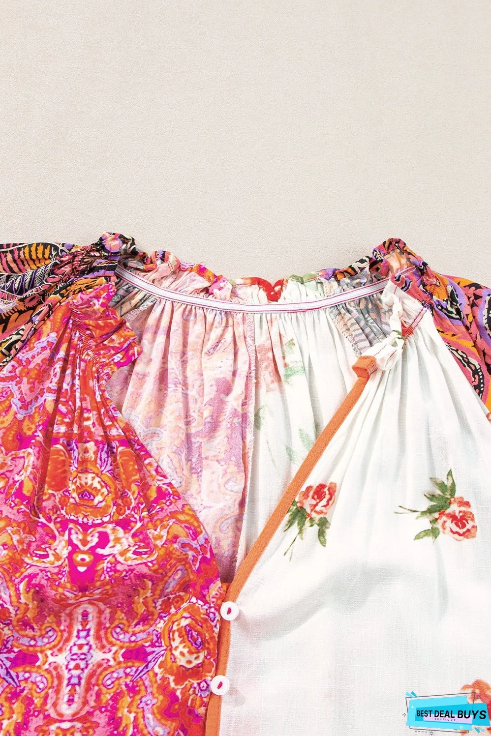 Boho Floral Buttoned Blouse