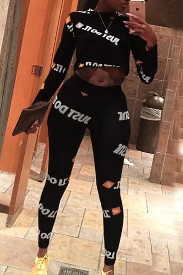 Casual Letters Printed Pants Set