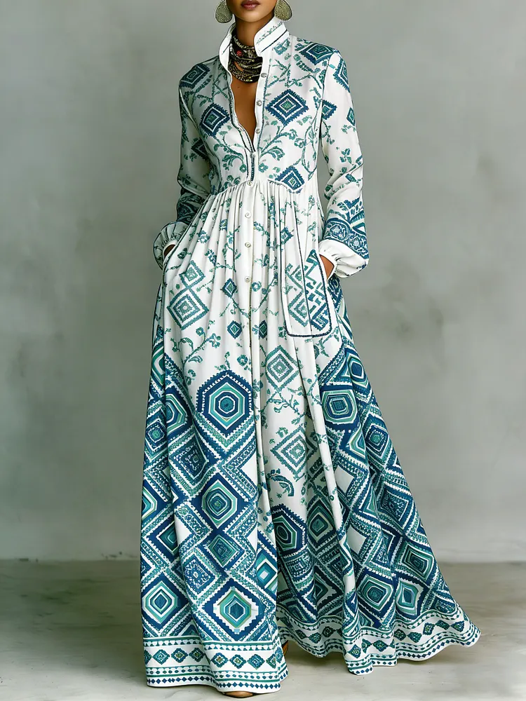 Women's Printed Elegant Romantic Vacation Medium Sleeve Maxi Dress