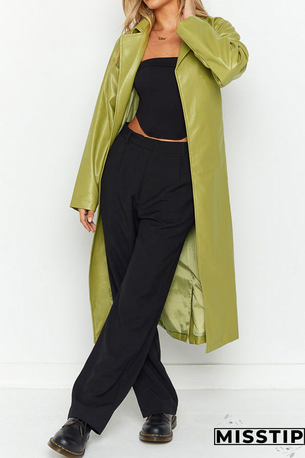 Black Elegant College Solid Solid Color Turn-back Collar Outerwear