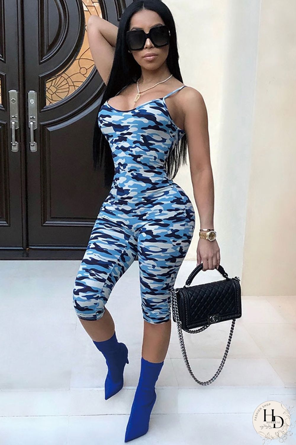 Yellow Fashion Sexy Print Camouflage Patchwork Sleeveless Slip Rompers