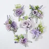 10PCS Violet Purple Wedding Catering Bridal Groom Guests Corsage Boutonniere Wrist Artificial Flower Bouquets