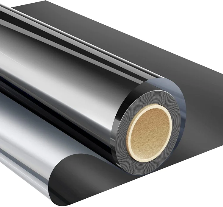 Window Privacy Film One Way Mirror Film Daytime Privacy Static Non-Adhesive Decorative Heat Control Anti UV Window Tint for Home and Office Black Silver