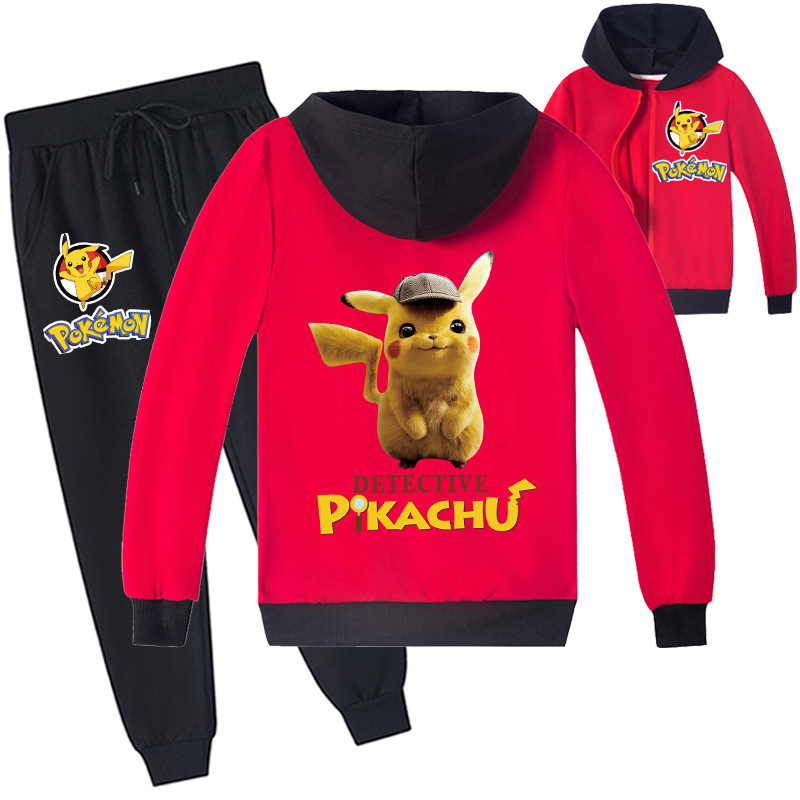 Mayoulove Pikachu Cartoon Zipper Jacket Trousers Set - Adorable Kids Costume for Pokemon Lovers - Suitable for Boys and Girls Aged 2-7 Years-Mayoulove