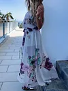 Split-Front Floral Printed Condole Belt Maxi Dress