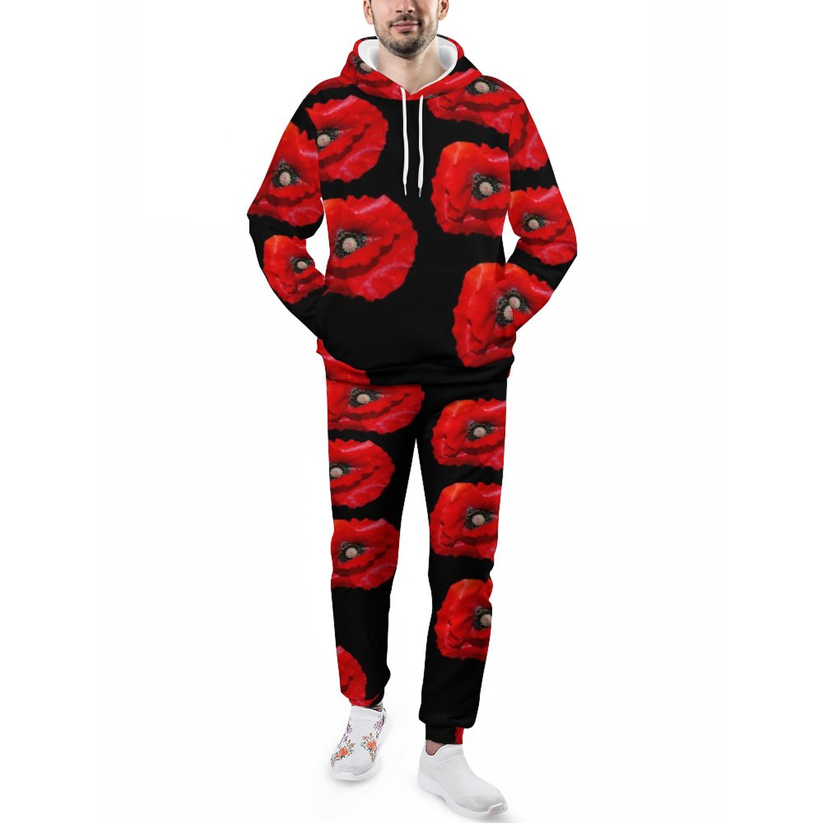 Funny Poppy Men's Sweatsuits Set Guys Streetwear Athletic Pullover And Sweatpants Suit Outfit S-5Xl