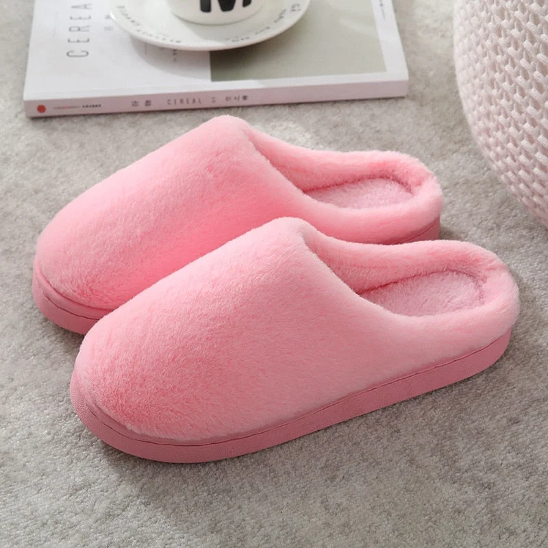 Men Winter Slippers Men and Women Couple Indoor Home Non-Slip Soft Cotton Shoes Women Solid Color Plush Slippers Shoes