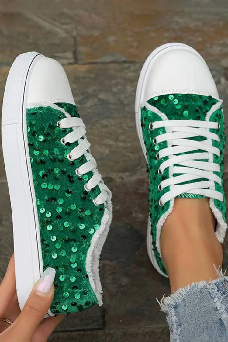 Daily Red Flat Bottom Lace Up Sequin Casual Shoes 2024 - Xpluswear