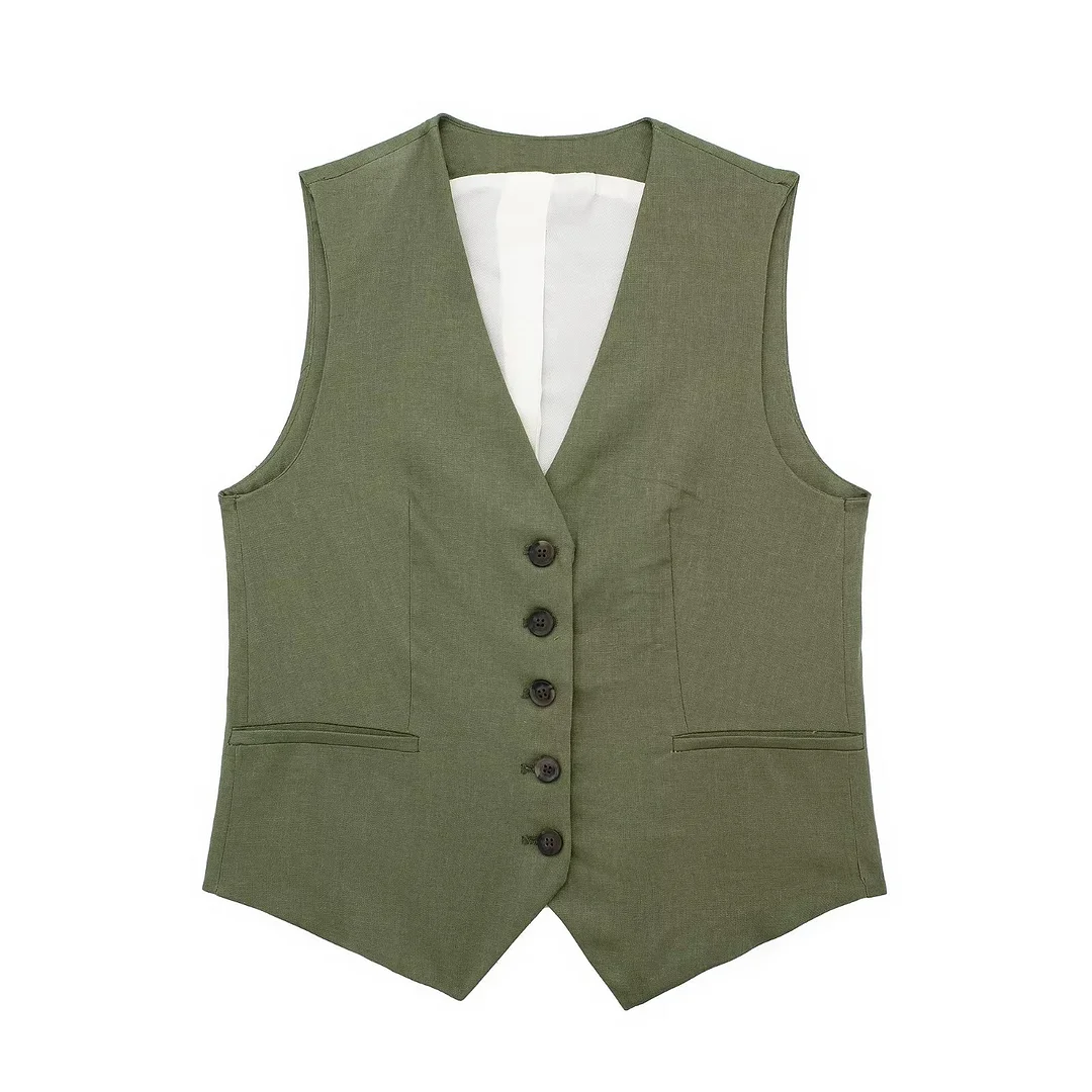 Woherb Fall 2024 New Women's Casual Linen Blend Vest Vest Shorts Set W085 8291-Outfit Ideas