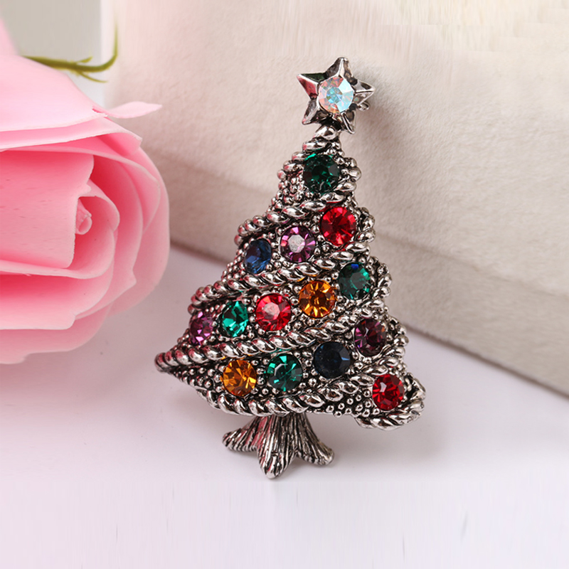 Christmas Silver Christmas Tree Retro Diamond Brooch 2024 - Flycurvy 