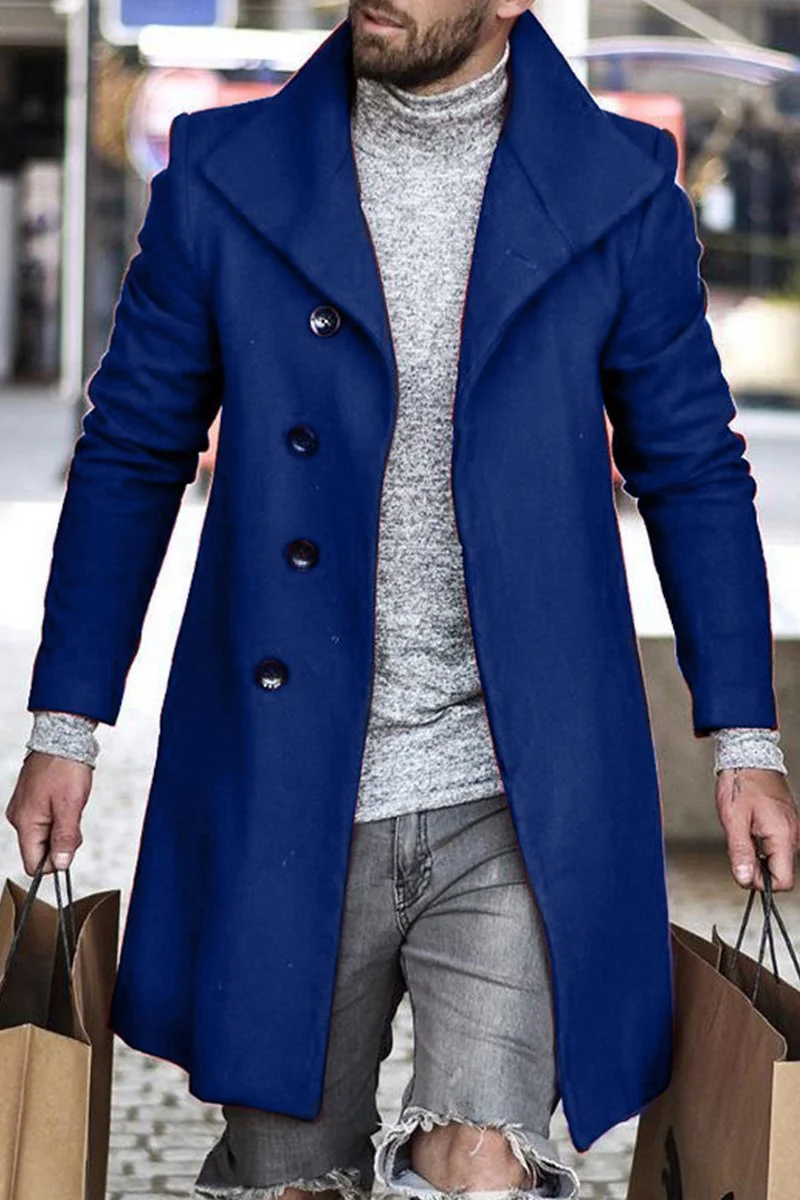 Tiboyz Men Single Breasted Lapel Winter Slim Fit Mid Length Coat