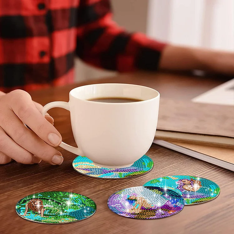 8Pcs DIY Diamond Coasters Kit with Holder 4 Inch Rhinestone