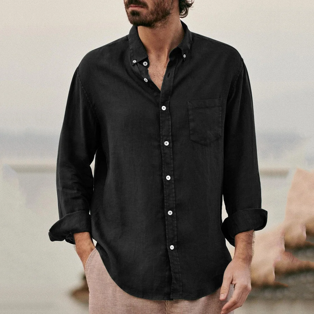 Men's Retro Casual Pocket Cotton Linen Men's Long Sleeve Shirt-inspireuse