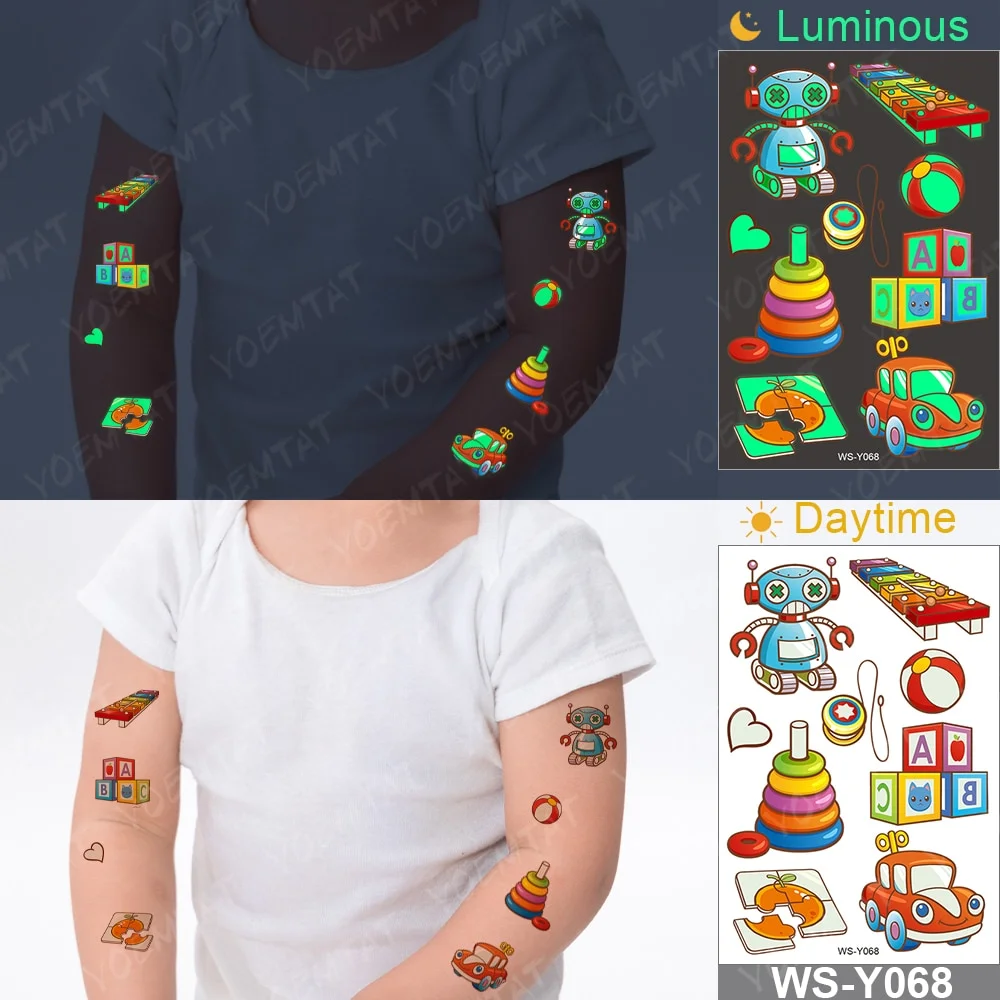 Sdrawing Temporary Tattoo Sticker Glowing Panda Fox Tiger Cute Animal Luminous Children Tatoo Kid Body Arm Glitter Fake Tatto