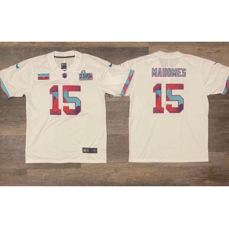 Men's Kansas City Chiefs #15 Patrick Mahomes White Super Bowl LVII Patch Vapor Untouchable Limited Stitched Jersey IC4W