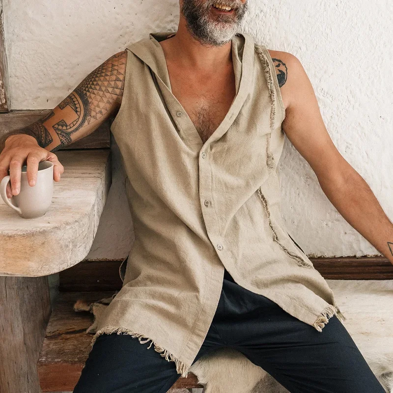 Organic Oversized Hooded Vest Tunic Vacation Shirt