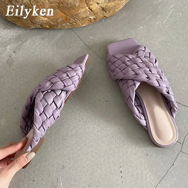 Eilyken Fashion Brand Weave Women Slipper Ladies Slides Shoes Summer Flat Heel Casual Open Toe Outdoor Beach Sandal Flip Flops
