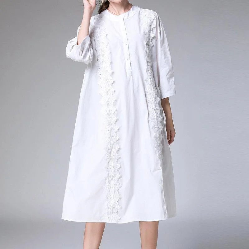 Women's new elegant half open collar lace shirt dress