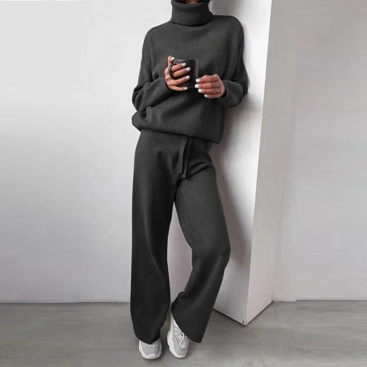 Women Sweater Suit Autumn Turtleneck Pullover Two Piece Set Casual Solid Loose Sweater and Long Pants Tracksuit Female Outfits